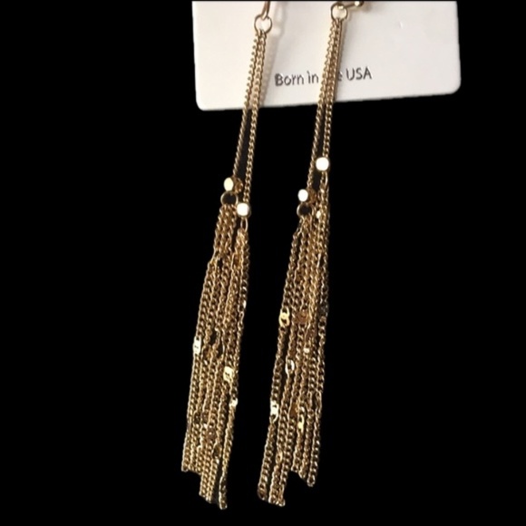 Mia Collection Hook 4" Gold Chain Fringe Earrings - Picture 5 of 5